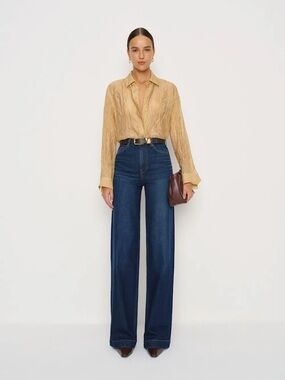 Reformation Bex Super Stretch High Rise Wide Leg Long Jeans Blue - Size 26L